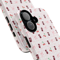 cherry fizz coquette tough phone case, pepper soda cherry coquette pattern phone case sparkle paperie house