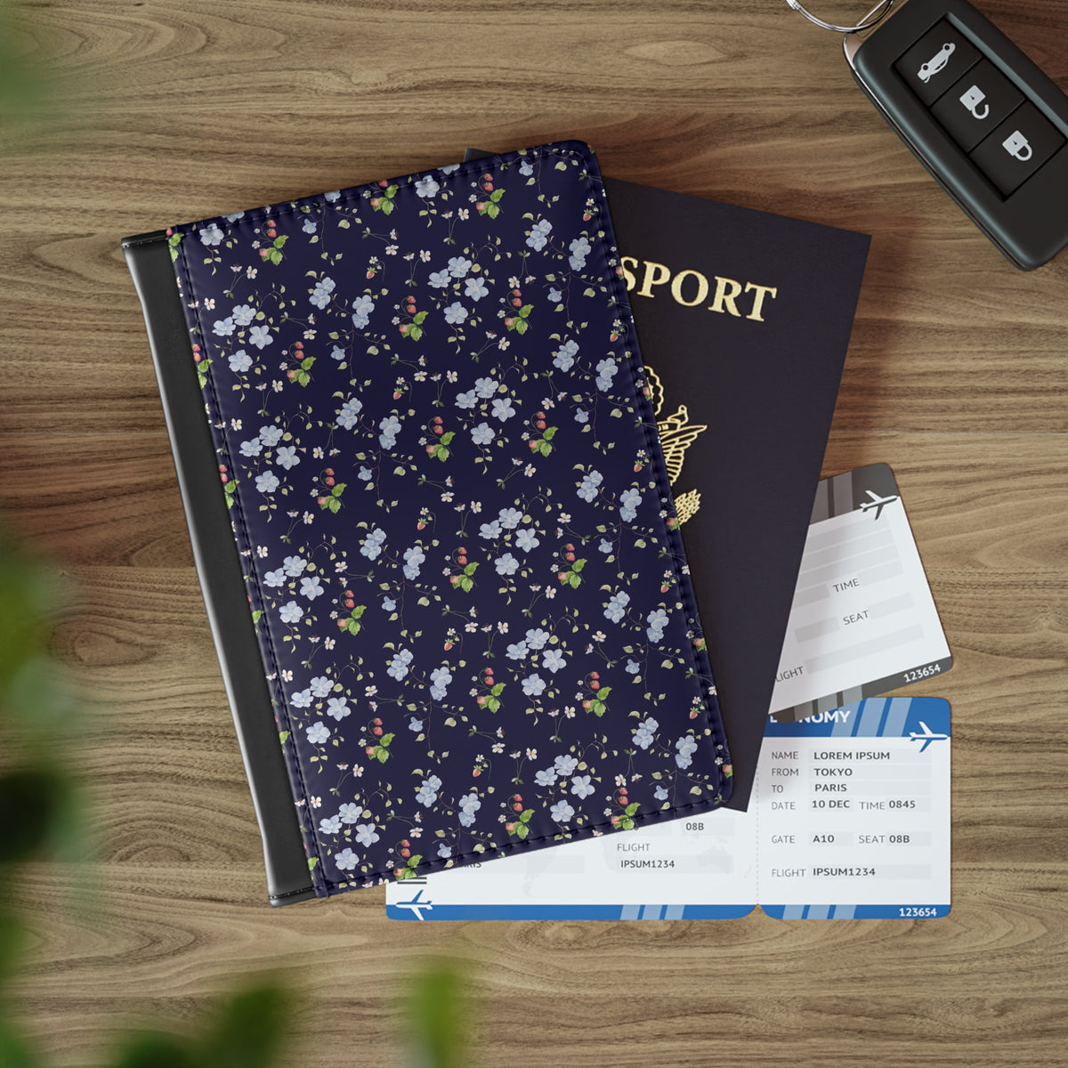 navy floral pattern passport cover, spring floral passport wallet RFID protected passport cover sparkle paperie house