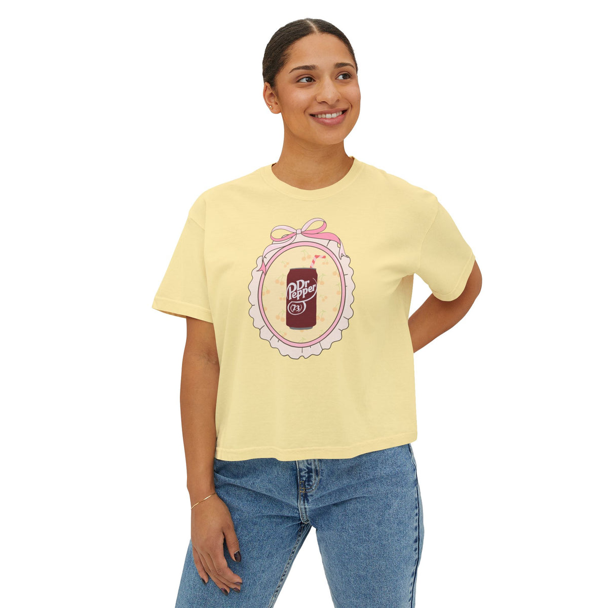 cherry fizz coquette women's boxy shirt, pepper soda cherry boxy shirt sparkle paperie house