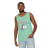catch a puffin wave surfer tank top, puffin surfing tank top sparkle paperie house