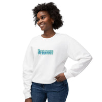 Dream bigger in blue graphic sweatshirt, sparkle paperie house