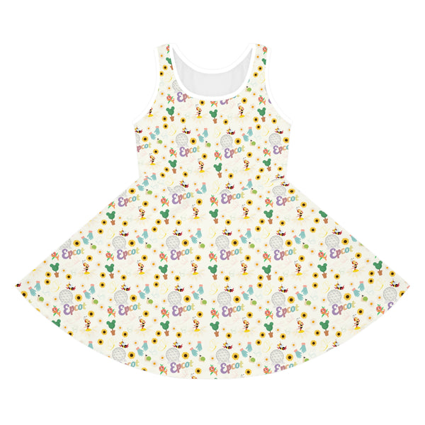 Enchanted Garden Festival Pattern Girls' Sleeveless Sundress