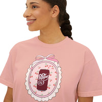 cherry fizz coquette women's boxy shirt, pepper soda cherry boxy shirt sparkle paperie house