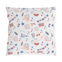 Pillow with 4th of July-themed pattern on a white background
