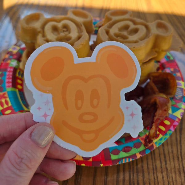 Theme Park Mouse Waffle With Pink Stars Die-Cut Vinyl Stickers