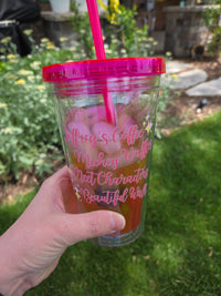Theme park tumbler quote coffee, waffles, meet characters and beautiful walks 