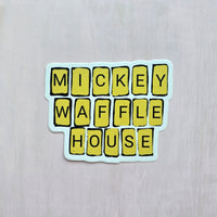 Mick Waffle House vinyl die cut sticker 3x3, sparkle paperie house