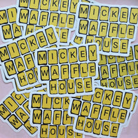 Mick Waffle House vinyl die cut sticker 3x3, sparkle paperie house