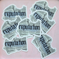 reputation glitter newspaper vinyl die cut sticker 3x3, sparkle paperie house