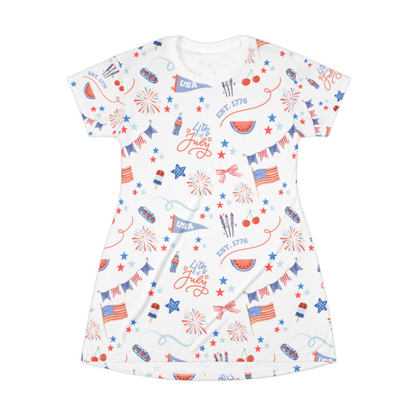 4th of July Pattern Summer T-Shirt Dress