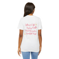 Theme Park T-Shirt with quote on the back coffee, waffles, characters, and walks with stars