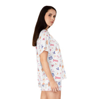 theme park fantasy land pattern pajama short set, fantasy magic pattern women pajama short set sparkle paperie house