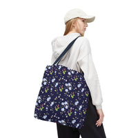 navy strawberry floral pattern tote bag, spring tote bag sparkle paperie house