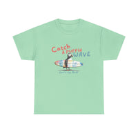 catch a puffin wave surfer t-shirt, puffin surfing t-shirt sparkle paperie house