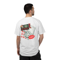 Theme park pizza rizzo employee delivery t-shirt, back graphic pizza sign with the famous original pizza 