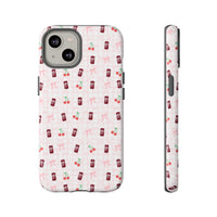 cherry fizz coquette tough phone case, pepper soda cherry coquette pattern phone case sparkle paperie house