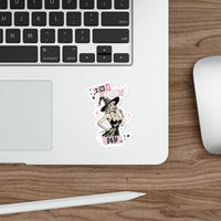 'I'm A WITCH' at the top and 'DUH' at the bottom. Featuring Pin Up Witch, inspired by Mean Girls, a die-cut vinyl sticker. Sparkle Paperie House Sticker