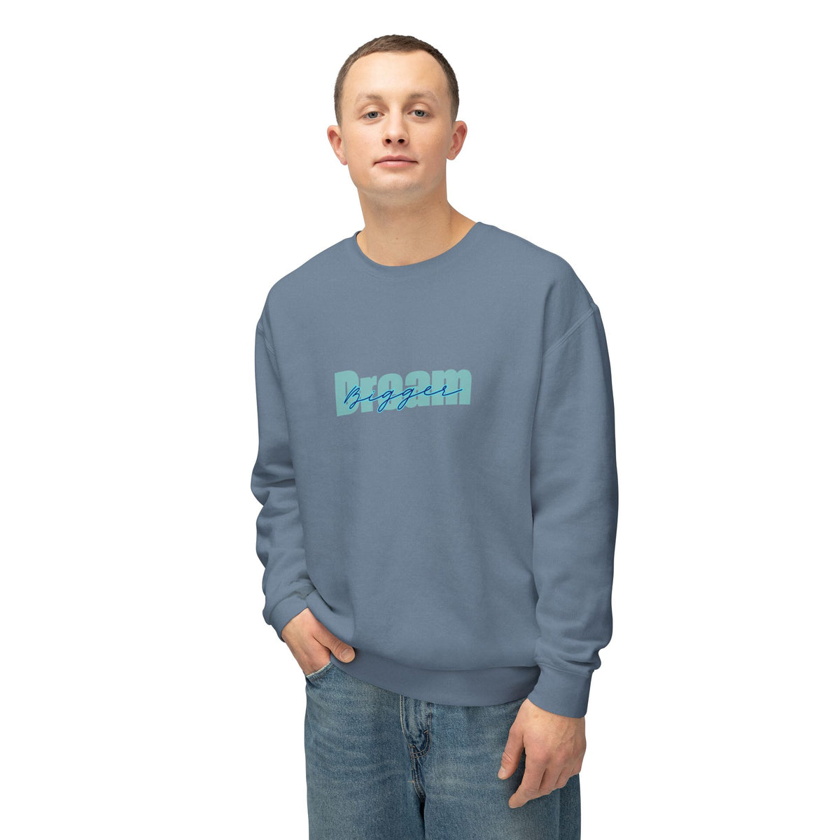 Dream bigger in blue graphic sweatshirt, sparkle paperie house