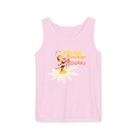 theme park flower and garden festival tank top, spike bee with chasing sunshine and flowers, sparkle paperie house