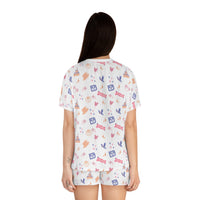 theme park fantasy land pattern pajama short set, fantasy magic pattern women pajama short set sparkle paperie house