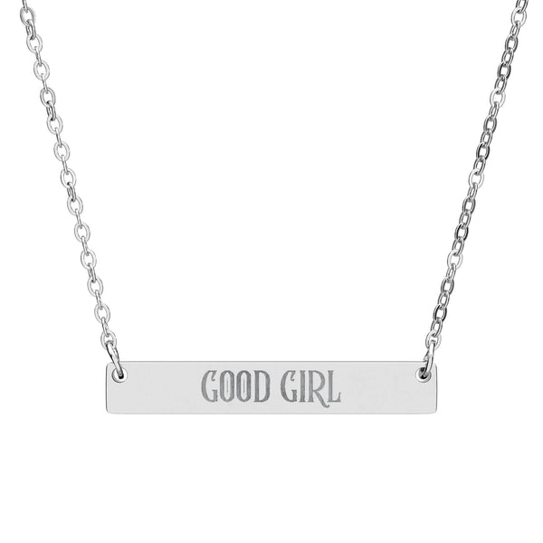 Dark Romance Good Girl Engraving Horizontal Bar Necklace