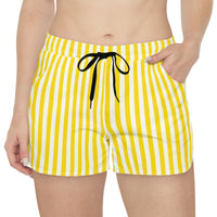 theme park yellow and white stripe shorts with spikey bee flying out of pocket detail, women shorts sparkle paperie house