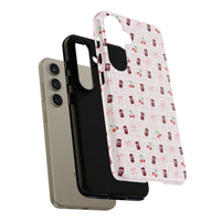 cherry fizz coquette tough phone case, pepper soda cherry coquette pattern phone case sparkle paperie house