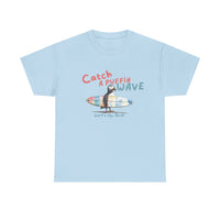 catch a puffin wave surfer t-shirt, puffin surfing t-shirt sparkle paperie house