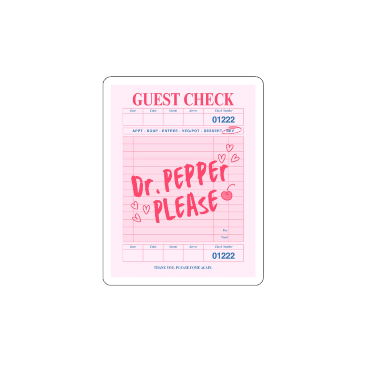 Cherry fizz soda guest check pepper soda please die cut sticker sparkle paperie house