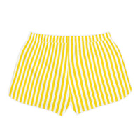 theme park yellow and white stripe shorts with spikey bee flying out of pocket detail, women shorts sparkle paperie house
