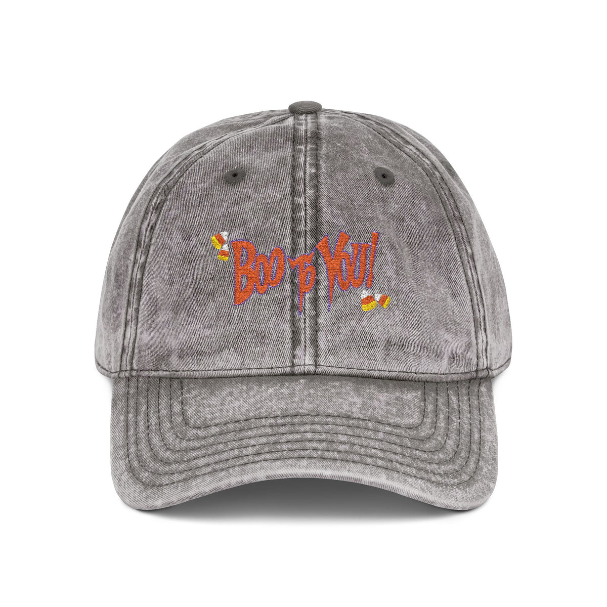 Boo too you Halloween embroidery baseball hat with candy corn details, sparkle paperie house