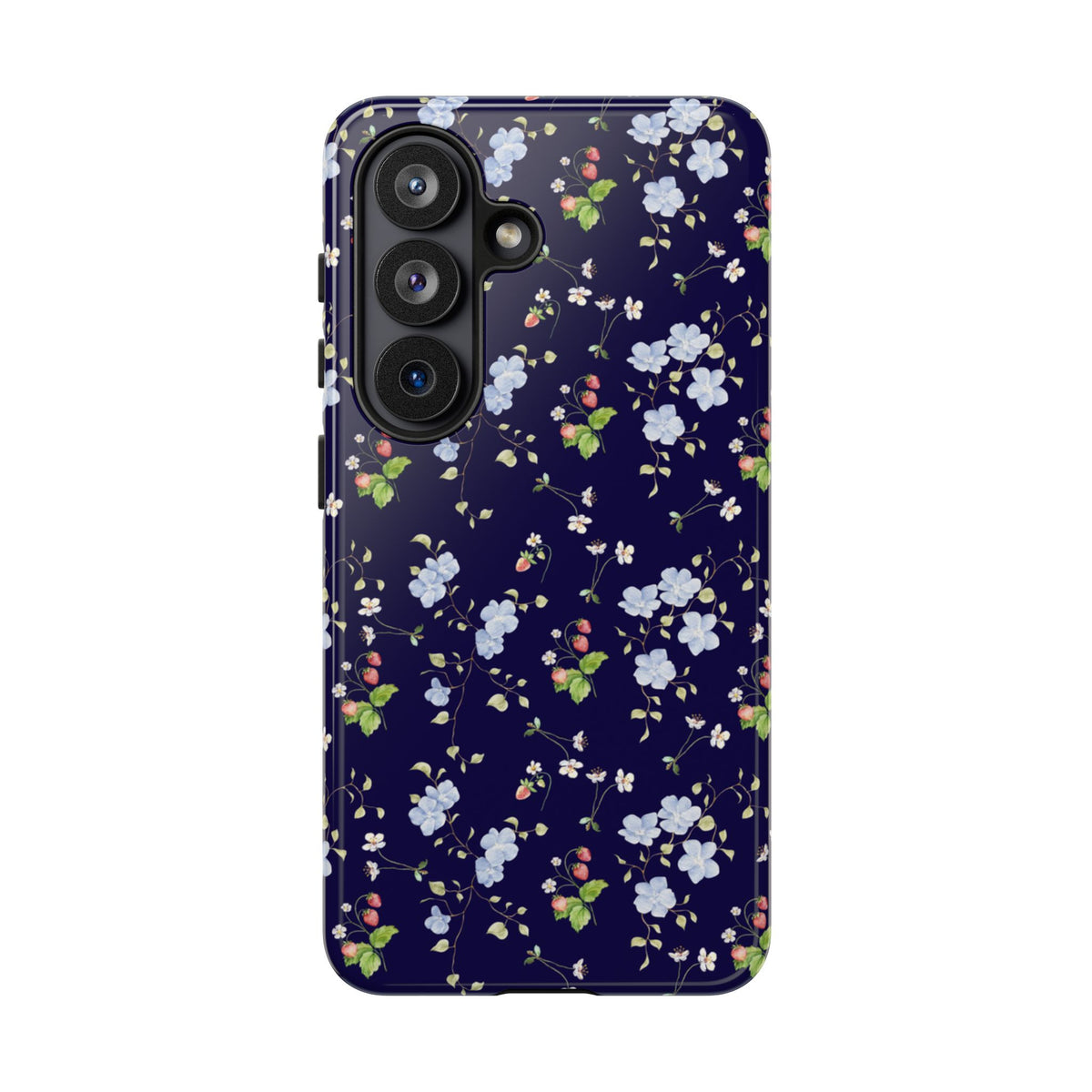 blue and white floral pattern phone case, spring strawberry pattern tough phone case sparkle paperie house
