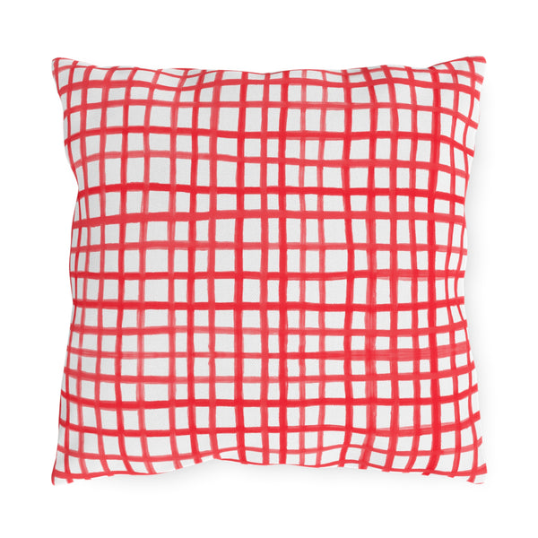 Red Gingham Pattern Outdoor Pillow 16x16