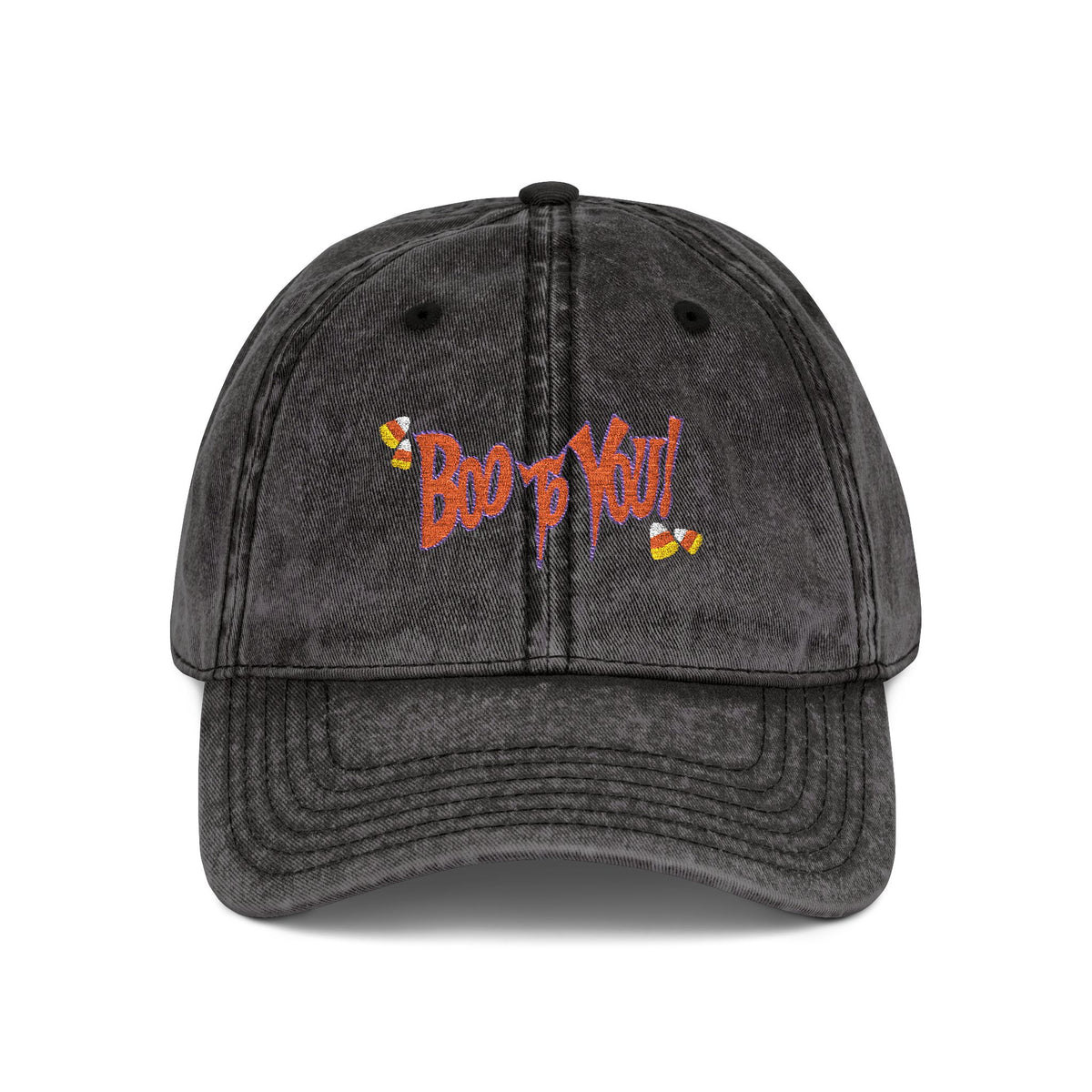 Boo too you Halloween embroidery baseball hat with candy corn details, sparkle paperie house
