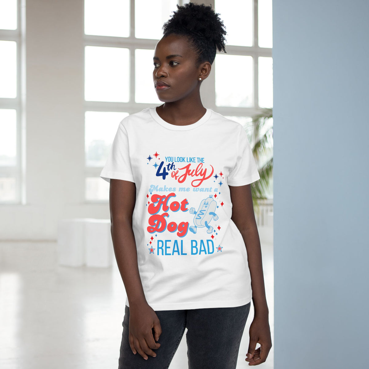women 4th of july graphic shirt features you look like the 4th of july with hot dog, patriotic graphic shirt sparkle paperie house