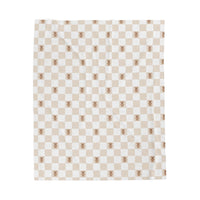 cozy gingerbread cookie pattern with white and beige checker blanket, theme park christmas blanket