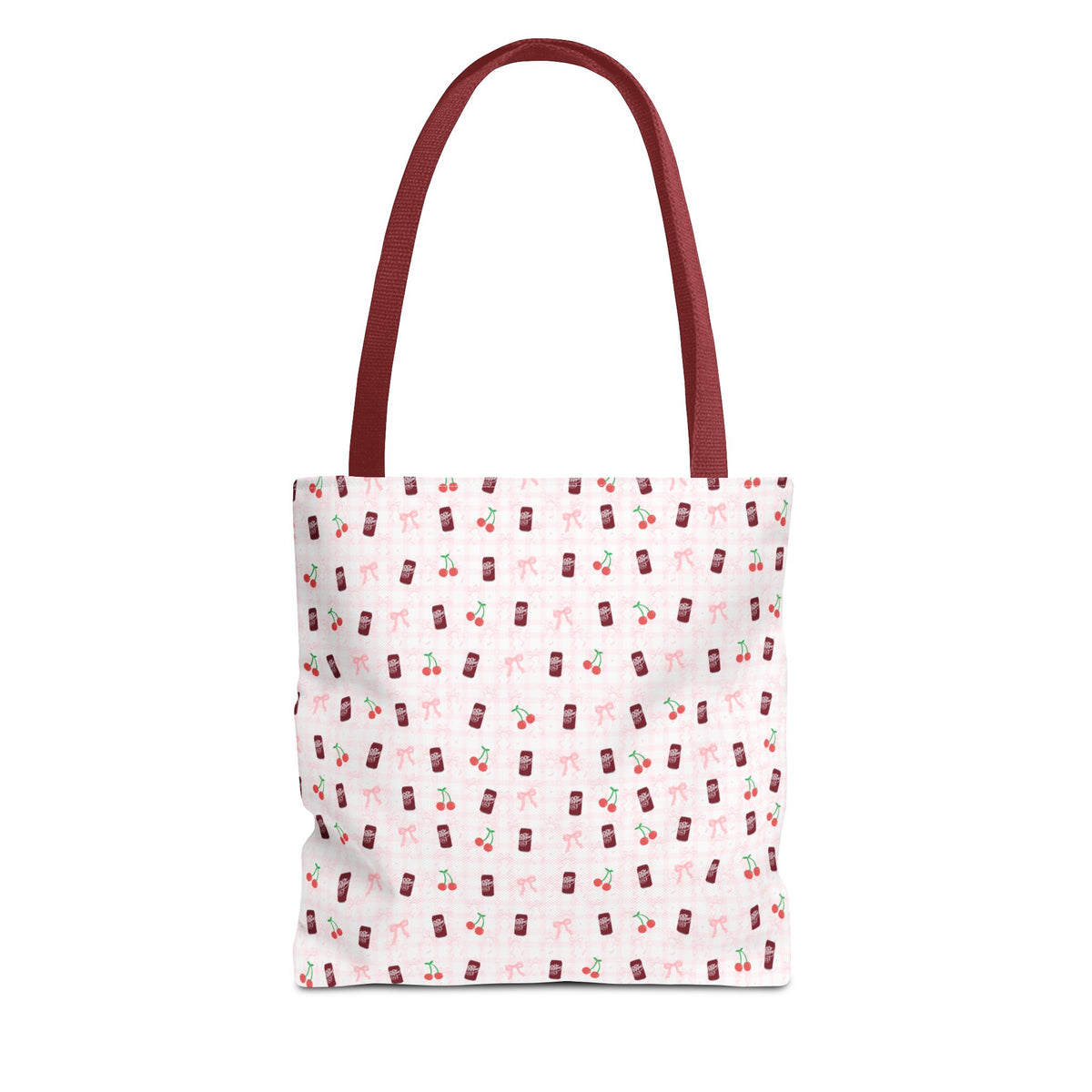 cherry fizz coquette pattern tote bag, pepper soda cherry pattern tote bag sparkle paperie house