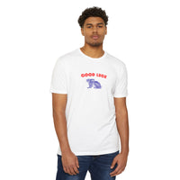 good luck rabbit graphic shirt, modern clean red color good luck with a blue color rabbit graphic t-shirt sparkle paperie house