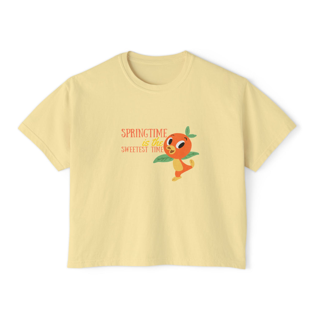 theme park springtime is the sweetest time with orange birdie, women's boxy graphic shirt 