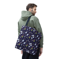 navy strawberry floral pattern tote bag, spring tote bag sparkle paperie house