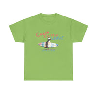 catch a puffin wave surfer t-shirt, puffin surfing t-shirt sparkle paperie house