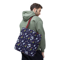 navy strawberry floral pattern tote bag, spring tote bag sparkle paperie house