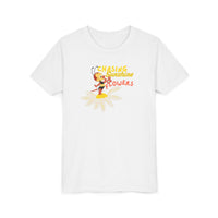 theme park kids t-shirt, spikey bee chasing sunshine and flowers graphic shirt, sparkle paperie house