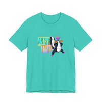 artsy fartsy figment skunk shirt, theme park shirt teal green