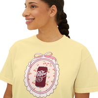 cherry fizz coquette women's boxy shirt, pepper soda cherry boxy shirt sparkle paperie house