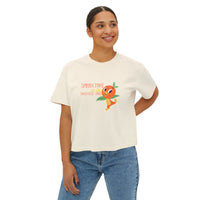 theme park springtime is the sweetest time with orange birdie, women's boxy graphic shirt 