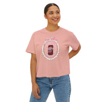 cherry fizz coquette women's boxy shirt, pepper soda cherry boxy shirt sparkle paperie house