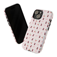 cherry fizz coquette tough phone case, pepper soda cherry coquette pattern phone case sparkle paperie house