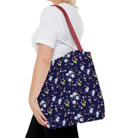 navy strawberry floral pattern tote bag, spring tote bag sparkle paperie house