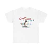 catch a puffin wave surfer t-shirt, puffin surfing t-shirt sparkle paperie house